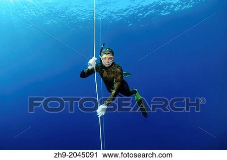Stock Image - Freediver, Mediterranean Sea, Kash, Turkey.. Fotosearch