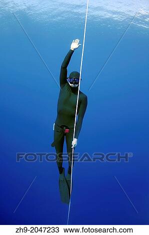 Stock Image - Freediver, Mediterranean Sea, Kash, Turkey.. Fotosearch