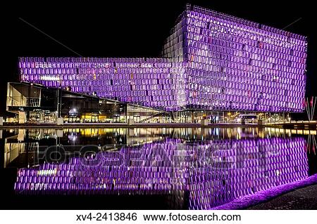 Harpa Concert Hall by night. Reykjavik, Iceland. View Large Photo Image Stock Photograph - Harpa Concert Hall by night. Reykjavik, Iceland.. Fotosearch
