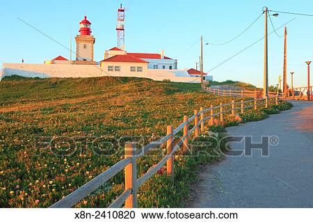 Lighthouse on cape Cabo da Roca, Portugal. View Large Photo Image Stock Image - Lighthouse on cape Cabo da Roca, Portugal.. Fotosearch