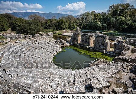Picture - Looking across the remains of the 4th century BC Theatre at Butrint in Southern Albania.. Fotosearch
