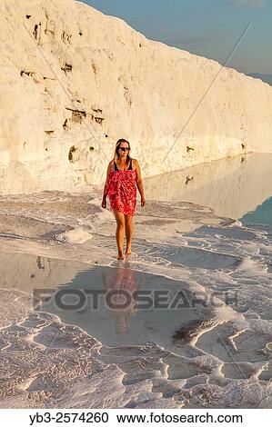 Middle Aged Female Walking By A Rock Pool, Pamukkale, Denizli Provence, Turkey. View Large Photo Image Stock Image - Middle Aged Female Walking By A Rock Pool, Pamukkale, Denizli Provence, Turkey.. Fotosearch