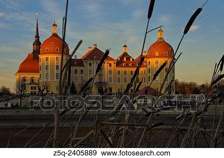 Stock Photo - Moritzburg Castle near Dresden, Saxony, Germany, at sunset as seen as from the South.. Fotosearch