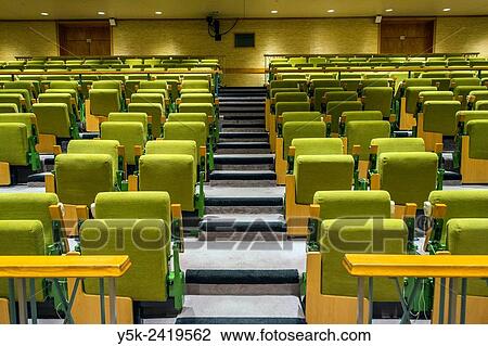 Stock Image - New York, USA. Public Gallery in one of the council chambers for meetings and conferences inside the United Nations Head Quarters, Manhattan.. Fotosearch