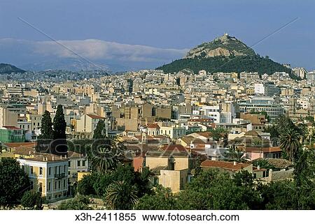 Stock Photography - overview from Acropolis with the Mont Lycabettus in the background, Athens, Attica region, Greece, Southern Europe.. Fotosearch