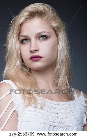 Stock Photo - Portrait of a russian teen model with blue eyes.. Fotosearch