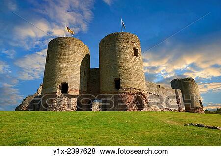 Stock Photo - Rhuddlan Castle built in 1277 for Edward 1st next to the River Clwyd, Rhuddlan, Denbighshire, Wales.. Fotosearch