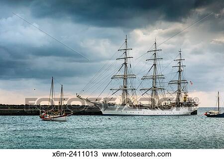 Stock Image - Sailing ship and pier. Arrecife. Lanzarote, Canary Islands, Spain, Europe.. Fotosearch