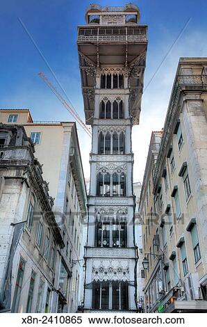 Santa Justa Lift (Elevador de Santa Justa) (1902), Lisbon, Portugal. View Large Photo Image Stock Photography - Santa Justa Lift (Elevador de Santa Justa) (1902), Lisbon, Portugal.. Fotosearch