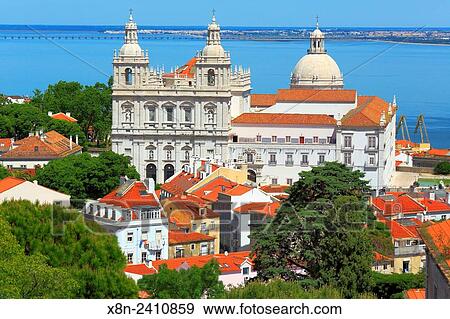 Stock Photo - Sao Vicente de Fora church, from Castle of Sao Jorge (Castelo de Sao Jorge), Lisbon, Portugal.. Fotosearch