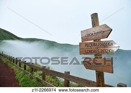 Picture - Small path bording the caldeira of Faial, Azores, Portugal.. Fotosearch