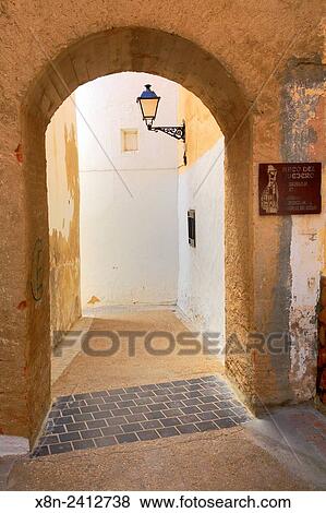 Stock Photo - Street in old town, Requena, Valencian Community, Spain.. Fotosearch