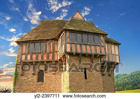 The half timbered north tower built in the 1280s, the finest fortified medieval manor house in England, Stokesay Castle, Shropshire, England. View Large Photo Image Stock Image - The half timbered north tower built in the 1280s, the finest fortified medieval manor house in England, Stokesay Castle, Shropshire, England.. Fotosearch