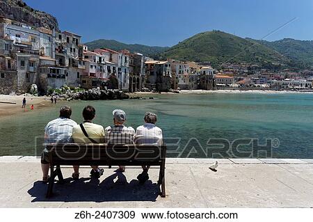 The resort town of Cefalu, near Palermo, Sicily. View Large Photo Image Stock Photo - The resort town of Cefalu, near Palermo, Sicily.. Fotosearch