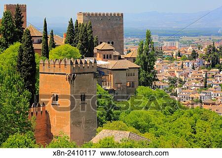 Towers of Alhambra, Granada, Andalusia, Spain. View Large Photo Image Stock Photo - Towers of Alhambra, Granada, Andalusia, Spain.. Fotosearch