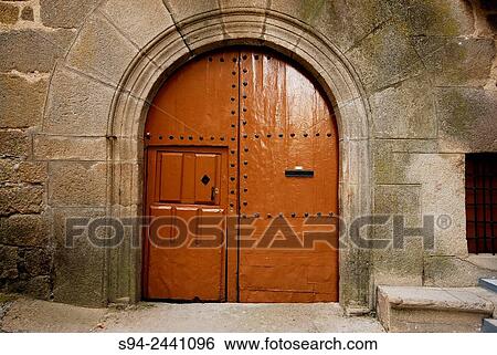 Stock Photograph - Typical door in San Martin del CastaÃ±ar, Salamanca, Spain.. Fotosearch