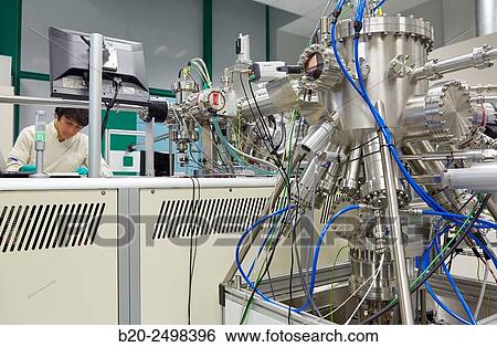 Stock Photograph - Ultra High Vacuum Chamber with Dual Deposition System. Nanotechnology. Laboratory. CIC nanoGUNE Nano science Cooperative Research Center. Donostia. San Sebastian. Gipuzkoa. Basque Country. Spain.. Fotosearch