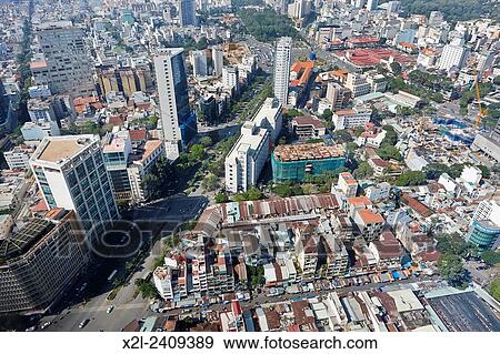 Stock Photo - View from the Bitexco Financial Tower Observation Deck. Ho Chi Minh City, Vietnam.. Fotosearch