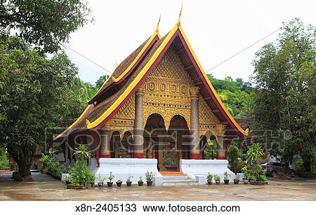Stock Image - Wat Xieng Mouane (1879), Buddhist temple, Luang Prabang, Laos.. Fotosearch