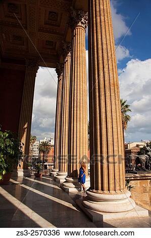 Woman near the columns of Teatro Massimo- Opera House, Palermo, Sicily, Italy, Europe. View Large Photo Image Stock Photograph - Woman near the columns of Teatro Massimo- Opera House, Palermo, Sicily, Italy, Europe.. Fotosearch