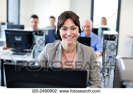 Woman with headphones and microphone. Computer Academy. View Large Photo Image Stock Image - Woman with headphones and microphone. Computer Academy.. Fotosearch