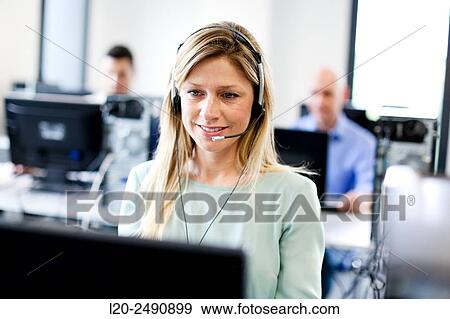 Woman with headphones and microphone. Computer Academy. View Large Photo Image Stock Photo - Woman with headphones and microphone. Computer Academy.. Fotosearch