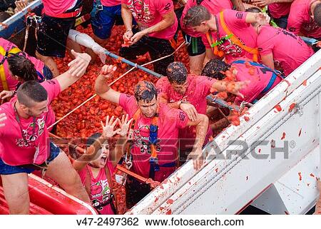 150 tons of tomatoes serve as ammunition for traditional Tomatina, a battle which attracted this year more than 22, 000 people of 96 different nationalities to launch a record number tomatoes. Buñol, Valencia province, Spain. View Large Photo Image Stock Image - 150 tons of tomatoes serve as ammunition for traditional Tomatina, a battle which attracted this year more than 22, 000 people of 96 different nationalities to launch a record number tomatoes. Buñol, Valencia province, Spain.. Fotosearch