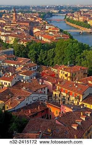 Adige river and city at sunset, Verona, Veneto, Italy. View Large Photo Image Stock Image - Adige river and city at sunset, Verona, Veneto, Italy.. Fotosearch