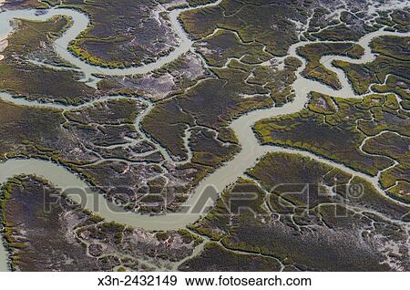 Stock Photo - Aerial of river in Eastern, USA.. Fotosearch