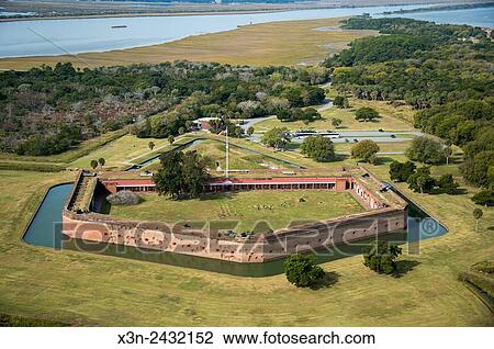 Stock Image - Aerial view of Fort Pulaski National Monument, a civil war landmark in Savannah, Georgia, USA.. Fotosearch