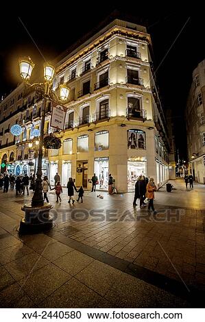 Alfonso I street by Night, Saragossa, Spain. View Large Photo Image Stock Image - Alfonso I street by Night, Saragossa, Spain.. Fotosearch