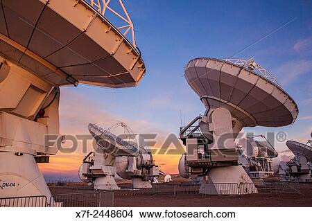 ALMA observatory, Antennas in plain of Chajnantor, 5000 meters of altitude, Array Operations Site (AOS), Atacama desert. Region de Antofagasta. Chile. View Large Photo Image Picture - ALMA observatory, Antennas in plain of Chajnantor, 5000 meters of altitude, Array Operations Site (AOS), Atacama desert. Region de Antofagasta. Chile.. Fotosearch
