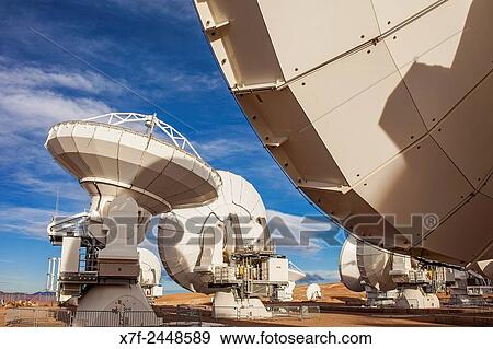 Stock Photo - ALMA observatory, Antennas in plain of Chajnantor, 5000 meters of altitude, Array Operations Site (AOS), Atacama desert. Region de Antofagasta. Chile.. Fotosearch