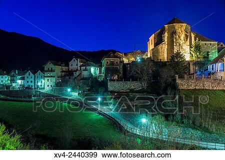 Anso Village by Night, Huesca Pyrenees, Aragon, Spain. View Large Photo Image Stock Photo - Anso Village by Night, Huesca Pyrenees, Aragon, Spain.. Fotosearch