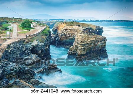 Stock Photo - As Catedrais beach. Ribadeo, Lugo, Galicia, Spain, Europe.. Fotosearch