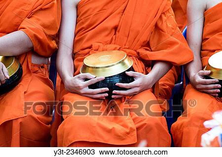 Asia. Thailand, Chiang Mai. Monks. Offering bowl. View Large Photo Image Stock Image - Asia. Thailand, Chiang Mai. Monks. Offering bowl.. Fotosearch