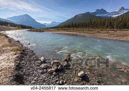 Athabasca River and the Canadian Rocky Mountains in the Jasper National Park, Alberta, Canada View Large Photo Image Stock Photo - Athabasca River and the Canadian Rocky Mountains in the Jasper National Park, Alberta, Canada. Fotosearch