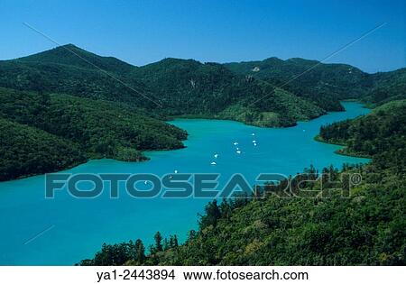 Australia, Queensland, Whitsunday island, Bay at South East aerial view View Large Photo Image Picture - Australia, Queensland, Whitsunday island, Bay at South East aerial view. Fotosearch