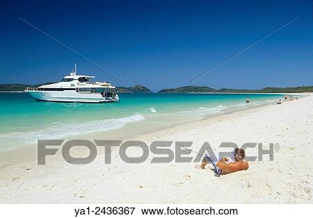 Australia, Queensland, Whitsunday island, Whitehaven beach View Large Photo Image Stock Photo - Australia, Queensland, Whitsunday island, Whitehaven beach. Fotosearch