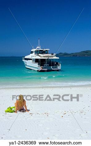 Australia, Queensland, Whitsunday island, Whitehaven beach View Large Photo Image Stock Photo - Australia, Queensland, Whitsunday island, Whitehaven beach. Fotosearch