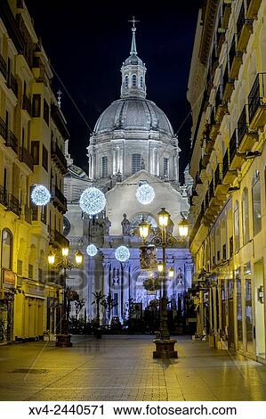 Basilica of our Lady, Christmas Fair in Saragossa by Night. Arag? n, Spain. View Large Photo Image Stock Image - Basilica of our Lady, Christmas Fair in Saragossa by Night. Arag? n, Spain.. Fotosearch