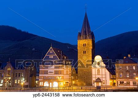 Bernkastel-Kues at the river Moselle at night, Rhineland-Palatinate, Germany. View Large Photo Image Stock Photo - Bernkastel-Kues at the river Moselle at night, Rhineland-Palatinate, Germany.. Fotosearch