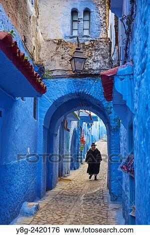 Blue painted walls in old medina of Chefchaouen, Morocco, Africa. View Large Photo Image Stock Photograph - Blue painted walls in old medina of Chefchaouen, Morocco, Africa.. Fotosearch