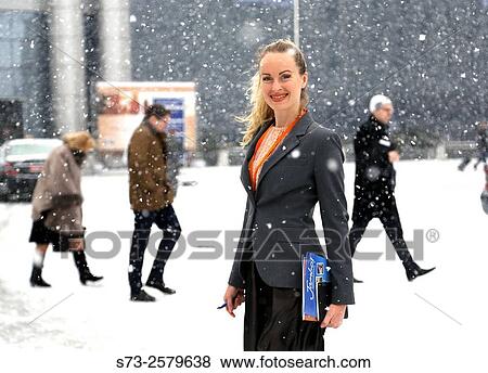 Business woman down Moscow snow, Russia View Large Photo Image Stock Photo - Business woman down Moscow snow, Russia. Fotosearch