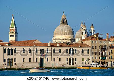 Campanile San Marco and Salute Church domes, seen from Giudecca island across canal, Venice, Venetia, Italy. View Large Photo Image Stock Photograph - Campanile San Marco and Salute Church domes, seen from Giudecca island across canal, Venice, Venetia, Italy.. Fotosearch
