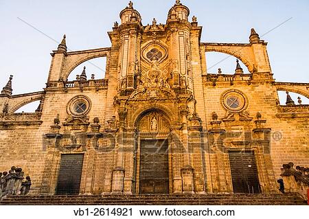 Cathedral of San Salvador floodlit at dusk. Jerez de la Frontera, Cadiz province, Andalusia, Spain. View Large Photo Image Stock Image - Cathedral of San Salvador floodlit at dusk. Jerez de la Frontera, Cadiz province, Andalusia, Spain.. Fotosearch
