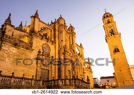 Cathedral of San Salvador floodlit at dusk. Jerez de la Frontera, Cadiz province, Andalusia, Spain. View Large Photo Image Stock Image - Cathedral of San Salvador floodlit at dusk. Jerez de la Frontera, Cadiz province, Andalusia, Spain.. Fotosearch