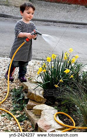 Child watering a garden View Large Photo Image Stock Photo - Child watering a garden. Fotosearch