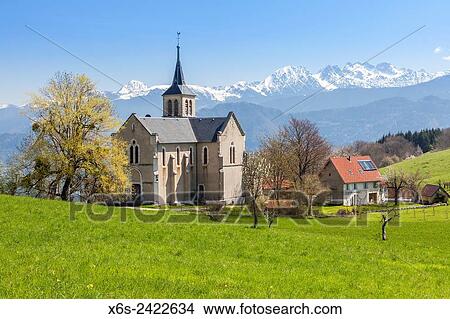 Picture - Church in Saint Hilaire du Touvet, Le Chartreuse Natural Park, Is? re, Rh? ne-Alpes, France.. Fotosearch