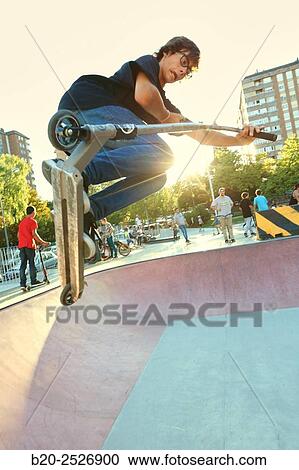 Stock Image - City scooter, Skate park, Vitoria Gasteiz, Araba, Basque Country, Spain. Fotosearch